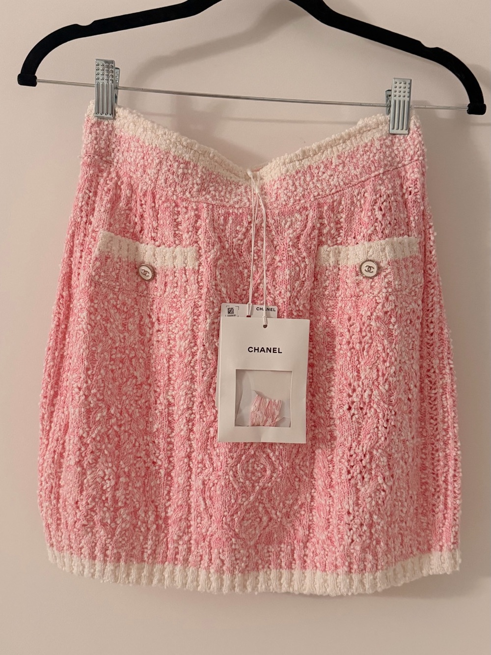 CHANEL 24P Pink & White Cashmere Tweed Mini Skirt Size 36 NWT
